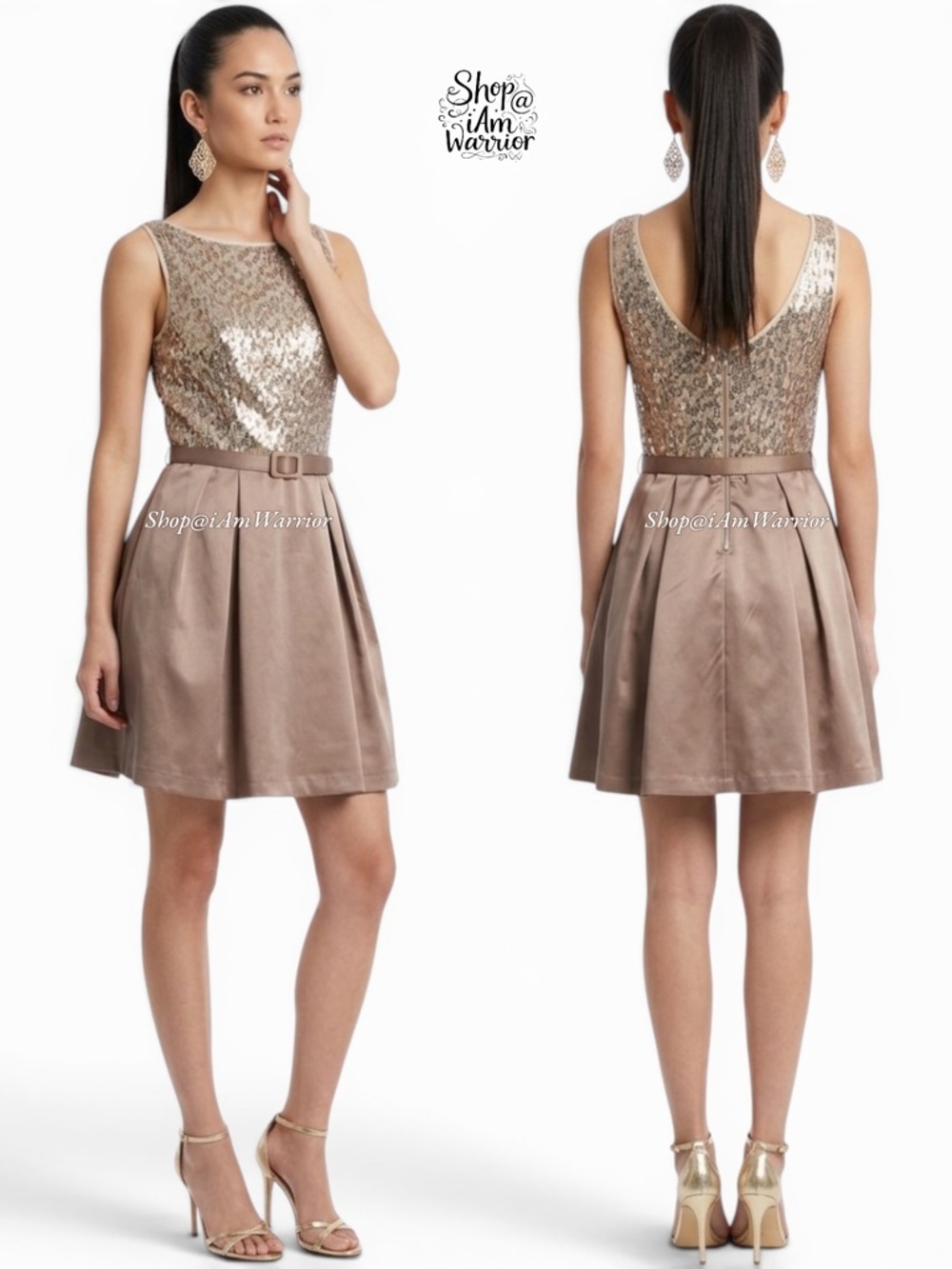 The Limited champagne sequin satin belted a-line party dress *shop@iamwarrior